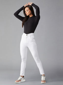 DOLCE CRUDO - Women's White Solid Skinny High Waist Jeans
