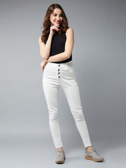 DOLCE CRUDO - Women's White Solid Skinny High Waist Jeans