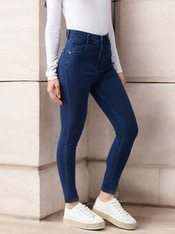 DOLCE CRUDO - Womens Navy Blue Skinny Fit High Rise Stretchable Denim Jeans