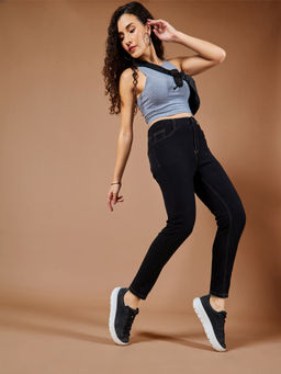 DOLCE CRUDO - Womens Black Ankle High Rise Regular Stretchable Denim Jeans