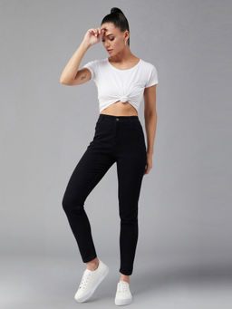 DOLCE CRUDO - Womens Black High Rise Regular Length Stretchable Denim Jeans