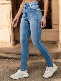 DOLCE CRUDO - Womens Light Blue Slim Fit High Rise Light Wash Denim Stretchable Jeans