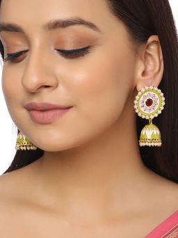 VIRAASI - Ethnic Green Handcrafted Meenakari Jhumki Earrings for Women and Girls