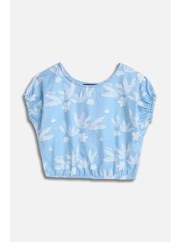 Allen Solly - Girls Light Blue Print Casual Top