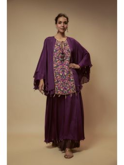 KEITH GOMES - Purple Chiffon Crepe Double Layer Palazzo With Top (Set of 2)