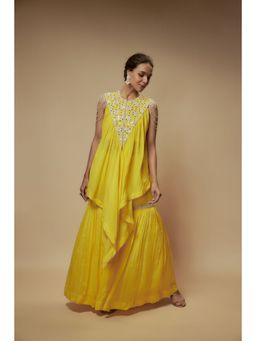 KEITH GOMES - Yellow Bead Sharara With Tunic And Slip (Set of 3)