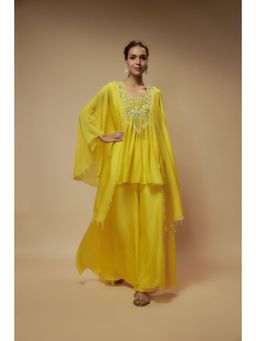KEITH GOMES - Yellow Organza Palazzo With Top (Set of 2)