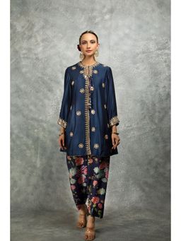 Tanu Malhotra - Blue Mirror Embroidered Kurta with Salwar and Dupatta (Set of 3)