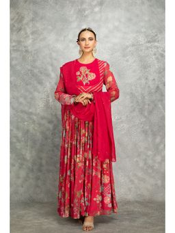 Tanu Malhotra - Hot Pink Anarkali with Churidar and Dupatta (Set of 3)