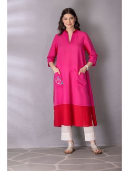 Tanu Malhotra - Pink Bubble Gum Embroidered A-Line Kurta with Pant (Set of 2)