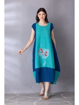 Tanu Malhotra - Blue Cotton Linen Embroidered Dress