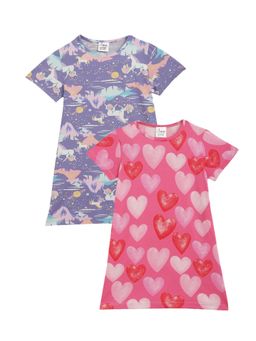 ANTHRILO - Pretty Heart And Unicorn Planet Girls Night Dresses (Pack of 2)