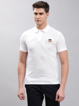 GANT - Men White Solid Regular Fit Polo T-Shirt