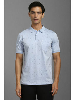 Louis Philippe - Men Light Blue Print Polo Neck T-Shirt