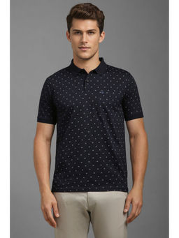 Louis Philippe - Men Navy Blue Print Polo Neck T-Shirt