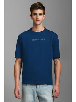 Louis Philippe - Men Navy Blue Solid Crew Neck T-Shirt