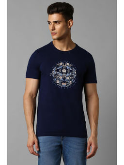 Louis Philippe - Men Navy Blue Graphic Print Crew Neck T-Shirt