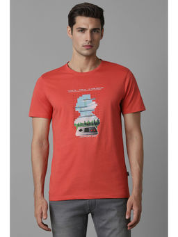 Louis Philippe - Men Peach Graphic Print Crew Neck T-Shirt