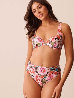 La Vie En Rose - Floral Leopard Plunge Bikini Top
