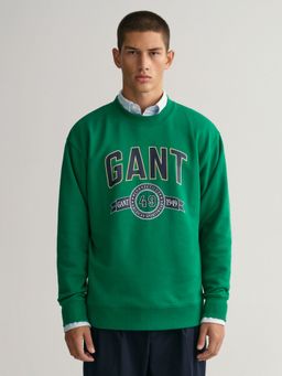 GANT - Men Green Graphic Round Neck Retro Crest Sweatshirt