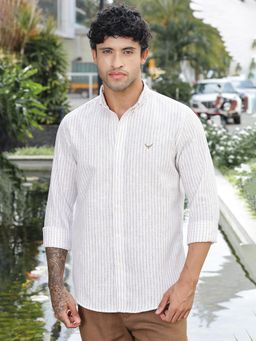 Perch - White Striped Slim Fit Linen Shirt