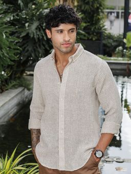 Perch - Beige Textured Linen Shirt