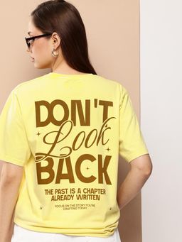 Difference of Opinion - Women Yellow Oversized Printed Crew Neck T-shirt