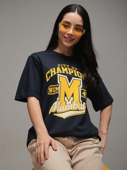 DILLINGER - Women Navy Blue Oversized Short Sleeve Printed T-shirt