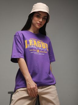 DILLINGER - Women Purple Oversized Short Sleeve Printed T-shirt