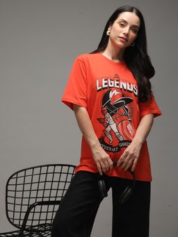 DILLINGER - Women Orange Oversized Short Sleeve Printed T-shirt