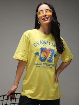 DILLINGER - Women Yellow Oversized Short Sleeve Printed T-shirt