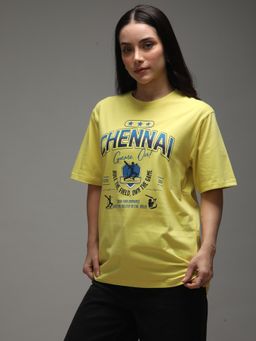 DILLINGER - Women Yellow Oversized Short Sleeve Printed T-shirt