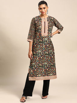 Gerua By Libas - Black Printed Rayon Kurta