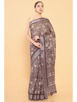 Soch - Women Brown Chanderi Printed Saree with Unstitched Blouse