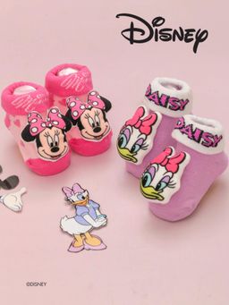 Yellow Bee - Minnie Mouse and Daisy Duck Pink and Purple 3D Socks for Girls (Pack of 2)
