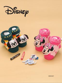 Yellow Bee - Minnie Mouse, 101 Dalmatians Lucky Dog 3D Socks (Pack of 2)