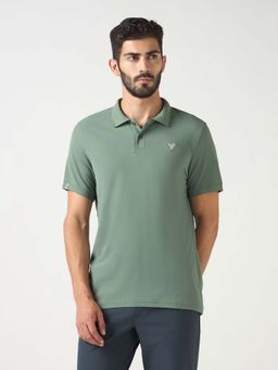 Technosport - Men Green Solid Slim Fit Sports Polo T-Shirt