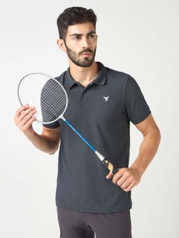 Technosport - Men Grey Solid Slim Fit Sports Polo T-Shirt