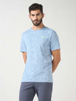 Technosport - Men Blue Jacquard Slim Fit Round Neck Sports T-Shirt with Double Cool