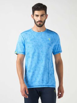 Technosport - Men Blue Jacquard Slim Fit Round Neck Sports T-Shirt with Double Cool
