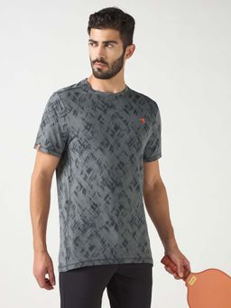 Technosport - Men Grey Jacquard Slim Fit Round Neck Sports T-Shirt with Double Cool