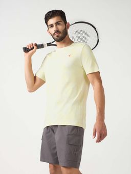 Technosport - Men Yellow Jacquard Slim Fit Round Neck Sports T-Shirt with Double Cool