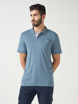 Technosport - Men Blue Solid Slim Fit Sports Polo T-Shirt