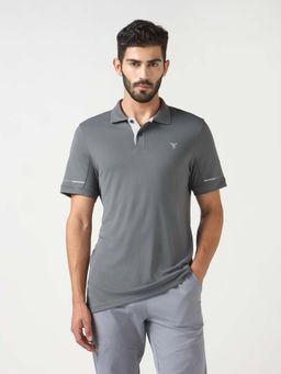 Technosport - Men Grey Solid Slim Fit Sports Polo T-Shirt
