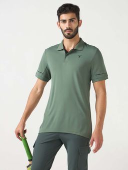 Technosport - Men Green Solid Slim Fit Sports Polo T-Shirt