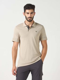 Technosport - Men Beige Solid Slim Fit Sports Polo T-Shirt