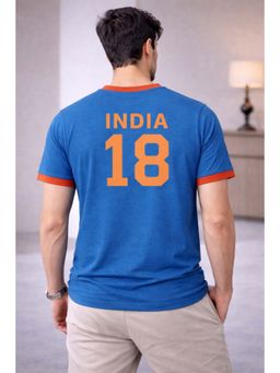 The Fit Theory - Men Blue India 18 Printed Short Sleeves Jersey