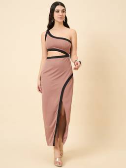 AAYU - Women Pink One Shoulder Neck Front Slit Cut Bodycon Dress