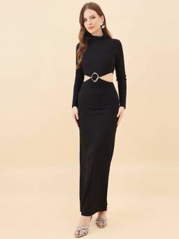 AAYU - Women Textured Black Bodycon Dress