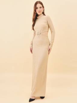 AAYU - Women Textured Cream Bodycon Dress